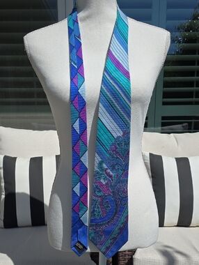 Versace Blue, Teal & Purple Patterned Silk Tie